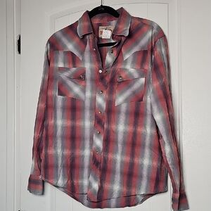 Wrangler Med Casual Pink/grey Western Plaid Button-Down Shirt
